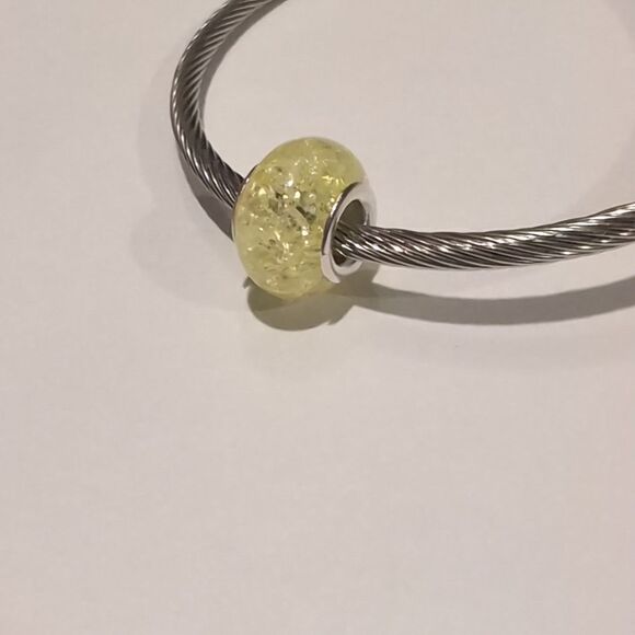 Silver Yellow "Crushed Glass" Charm for Pandora Style Bracelet - Picture 3 of 4